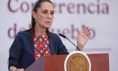 La presidenta de México, Claudia Sheinbaum, habla durante una rueda de prensa este martes en Palacio Nacional de la Ciudad de México (México). EFE/Mario Guzmán