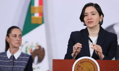 La titular del Secretariado Ejecutivo del Sistema Nacional de Seguridad Pública (Sesnsp), Marcela Figueroa, habla durante una rueda de prensa este martes, en el Palacio Nacional de la Ciudad de México (México). EFE/ Mario Guzmán