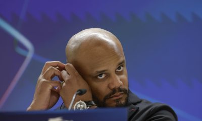 El entrenador del Bayern de Múnich, el belga Vincent Kompany, ofrece una rueda de prensa en Madrid, este lunes, en la víspera del encuentro de ida de los cuartos de final de la Champions League que enfrentará al Real Madrid y el Bayern en el Santiago Bernabéu. EFE/ Juanjo Martín