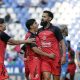 Mourad El Ghezouani (c), de Tijuana, celebra un gol durante un partido por la jornada 15 del torneo Clausura 2026 de la Liga MX en el estadio Cuauhtémoc en Puebla (México). EFE/Hilda Ríos