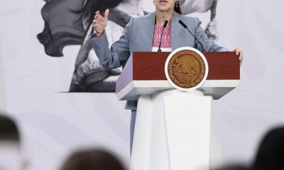 La presidenta de México, Claudia Sheinbaum, habla durante una rueda de prensa este martes en el Palacio Nacional de la Ciudad de México (México). EFE/José Méndez