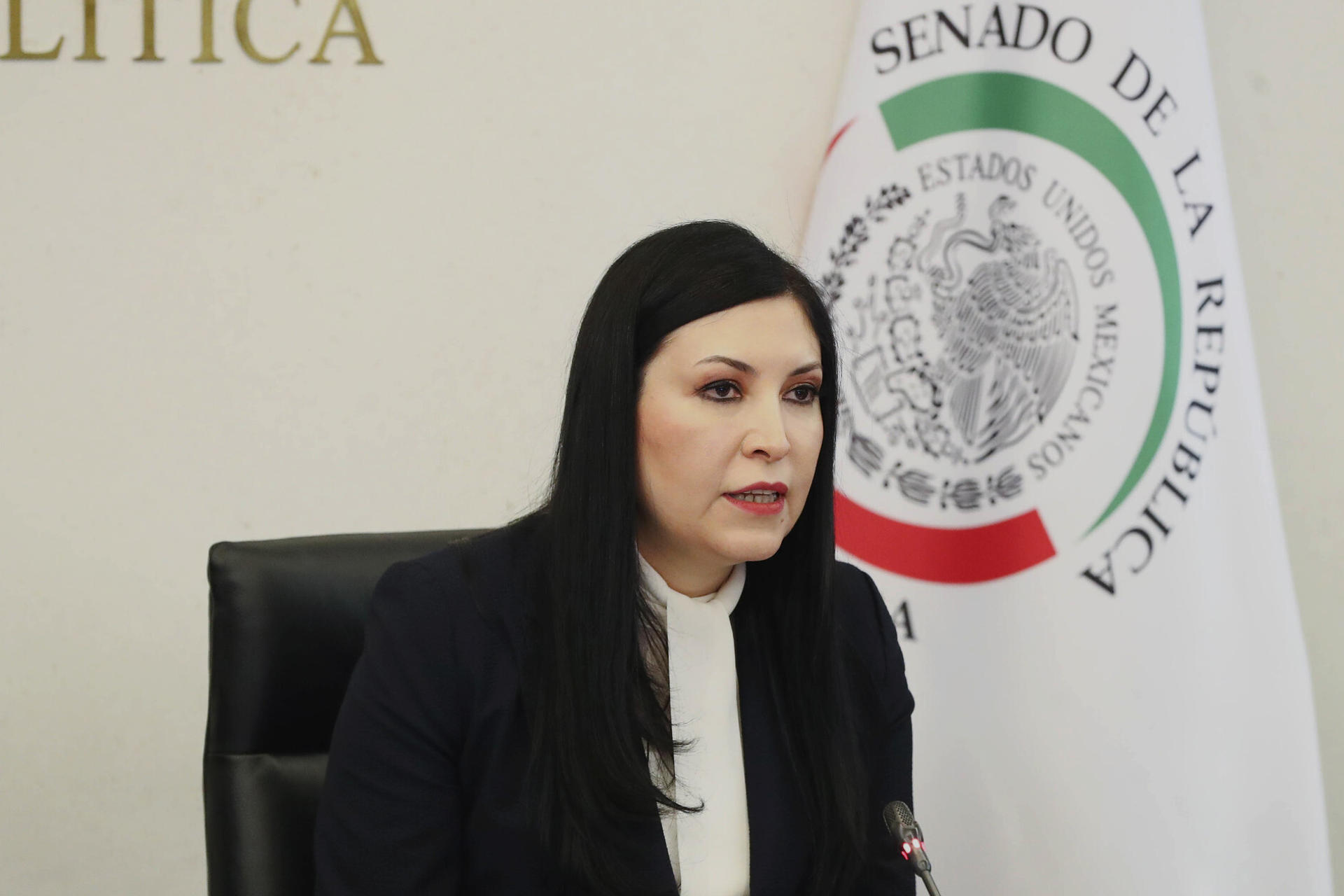 Fotografía cedida por la Cámara de Senadores, de la Gobernadora del Banco de México durante una comparecencia este martes, en la Ciudad de México (México). EFE/Cámara de Senadores/SOLO USO EDITORIAL/NO VENTAS/SOLO DISPONIBLE PARA ILUSTRAR LA NOTICIA QUE ACOMPAÑA (CRÉDITO OBLIGATORIO)