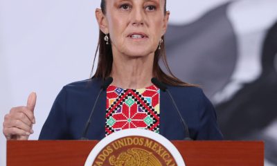 La presidenta de México, Claudia Sheinbaum, habla durante una rueda de prensa este martes en el Palacio Nacional de la Ciudad de México (México). EFE/Mario Guzmán