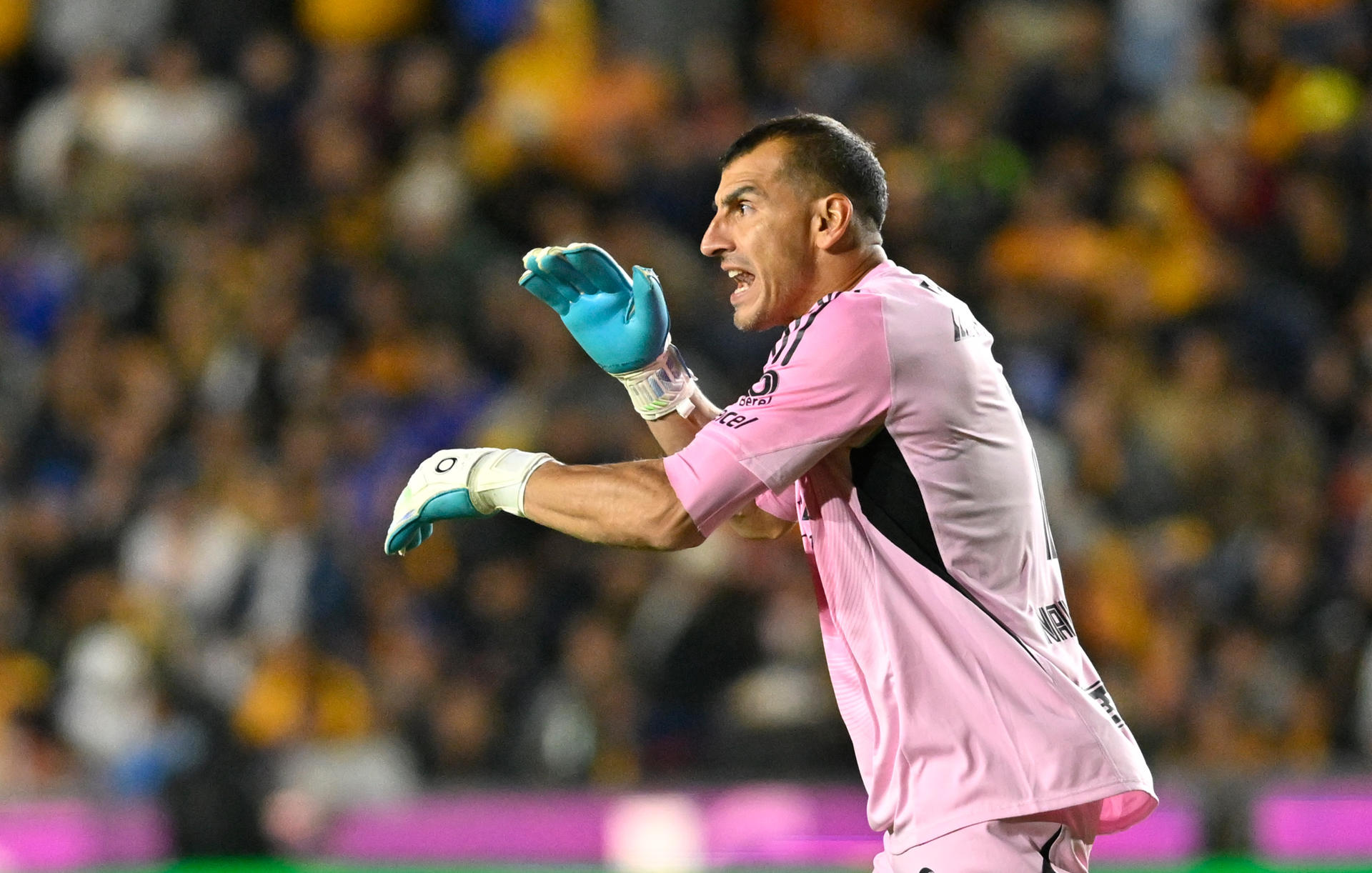 Nahuel Guzman de Tigres reacciona en un partido de la Liga MX entre Tigres y Pumas. Imagen de archivo. EFE/ Miguel Sierra