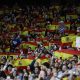 Aficionados españoles durante el partido amistoso que las selecciones de España y Egipto disputaron en el RCDE Stadium de Cornellá-El Prat, en Barcelona, encuentro en el que se produjeron cánticos islamófobos. EFE/Alberto Estévez