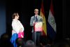El embajador de España en Paraguay, Javier Parrondo (d), habla junto a la directora del Centro Cultural del España Juan de Salazar, Laura Mesa, durante la celebración del 50 aniversario del centro este sábado, en Asunción (Paraguay). EFE/Juan Pablo Pino

