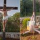 Un soldado israelí destruye a martillazos un Cristo en el sur de Líbano (derecha). EFE/ Agencia de noticias ISNA  - SOLO USO EDITORIAL/SOLO DISPONIBLE PARA ILUSTRAR LA NOTICIA QUE ACOMPAÑA (CRÉDITO OBLIGATORIO) -