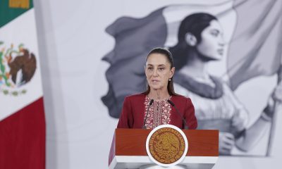 La presidenta de México, Claudia Sheinbaum, habla durante una rueda de prensa este martes, en Palacio Nacional, en Ciudad de México (México). EFE/Isaac Esquivel