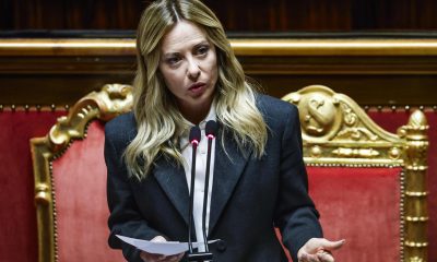 La primera ministra italiana, Giorgia Meloni, habla en la cámara del Senado en Roma, Italia, 09 de abril de 2026. (Italia, Roma) EFE/EPA/ANGELO CARCONI