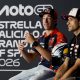 Los pilotos españoles de MotoGP Pedro Acosta (i) y Jorge Martín durante la rueda de prensa previa al Gran Premio de España de Motociclismo, este jueves en Jerez de la Frontera. EFE/ José Manuel Vidal