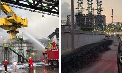 Fotografía cedida este jueves por Petróleos Mexicanos, donde se observa a bomberos controlando y sofocando un incendio en la refinería Olmeca en Dos Bocas, ciudad de Paraiso (México). EFE/Petróleos Mexicanos/SOLO USO EDITORIAL/NO VENTAS/SOLO DISPONIBLE PARA ILUSTRAR LA NOTICIA QUE ACOMPAÑA (CRÉDITO OBLIGATORIO)