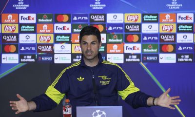 El técnico español del Arsenal, Mikel Arteta, durante la rueda de prensa que ha ofrecido hoy martes previo al encuentro que disputan Atlético de Madrid y Arsenal mañana miércoles en el estadio Metropolitano, en Madrid. EFE / Kiko Huesca.