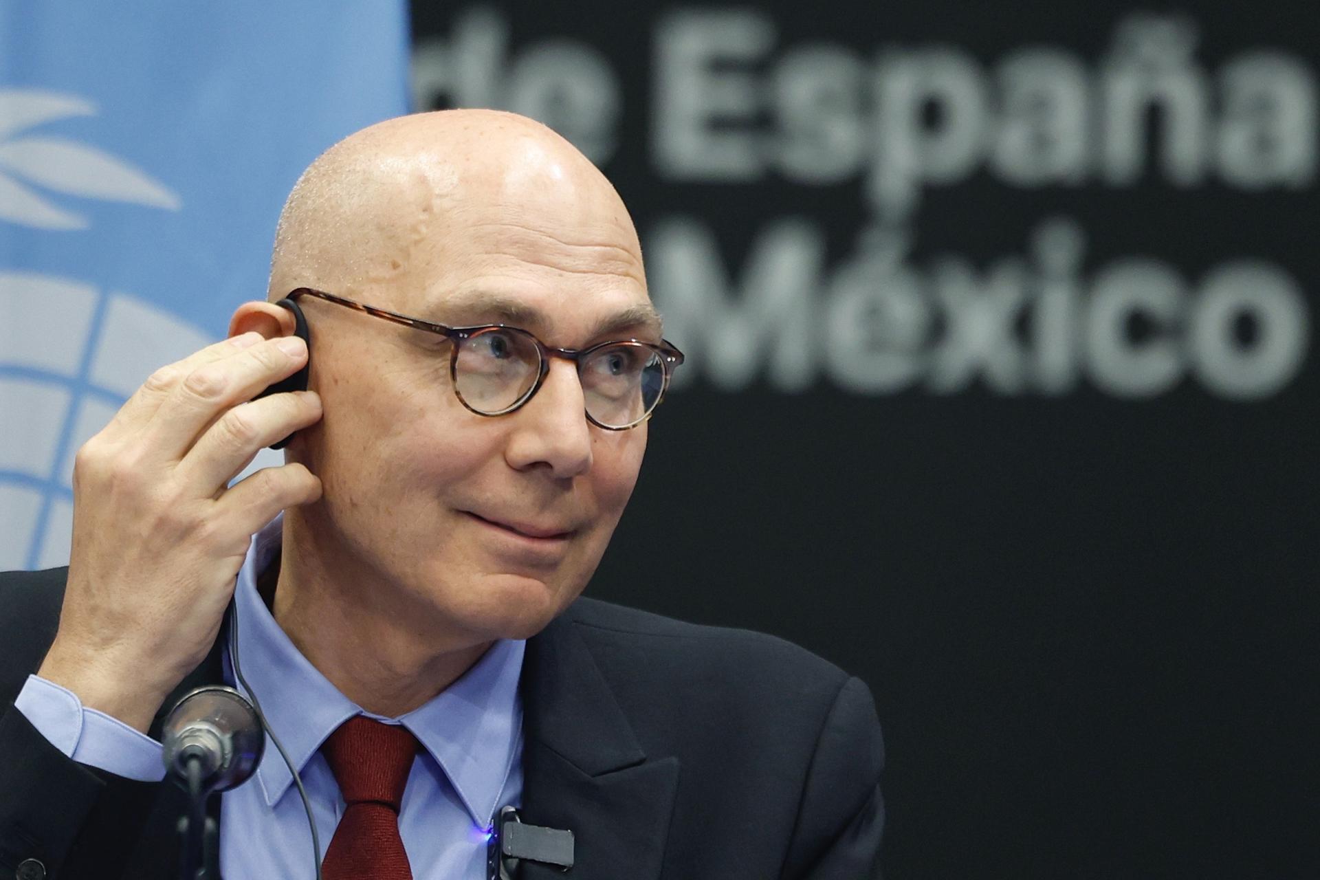 El Alto Comisionado de las Naciones Unidas para los Derechos Humanos, Volker Türk, participa durante una conferencia de prensa este miércoles, en Ciudad de México (México). EFE/ Sáshenka Gutiérrez