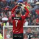 El jugador del Real Mallorca Vedat Muriqi, celebra su gol contra el Rayo Vallecano, durante el partido de la jornada 31 de LaLiga EA Sports entre el Real Mallorca y el Rayo Vallecano, este domingo en el Estadi Mallorca Son Moix.- EFE/CATI CLADERA