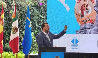 El presidente del Principado de Asturias, Adrián Barbón, habla durante un acto protocolario este sábado, en Ciudad de México (México). EFE/Diego Estrada