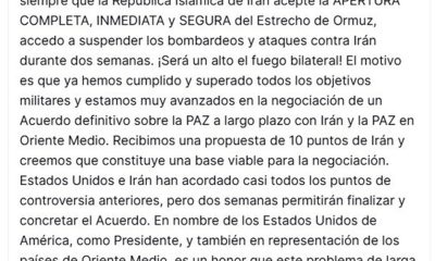 Captura de una publicación en la cuenta @realDonaldTrump en Truth Social del presidente de EE.UU., Donald Trump, este martes que anuncia el aplazamiento por dos semanas el ataque contra las infraestructuras críticas iraníes. EFE/ @realDonaldTrump /SOLO USO EDITORIAL/ SOLO DISPONIBLE PARA ILUSTRAR LA NOTICIA QUE ACOMPAÑA (CRÉDITO OBLIGATORIO)
