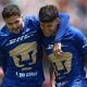 Pumas celebran un gol en un partido de la Liga MX en el estadio Olímpico Universitario en Ciudad de México (México). Imagen de archivo EFE/ Alex Cruz