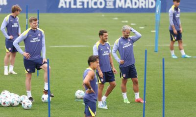 Sorloth, junto a Griezmann, Koke y Giuliano. EFE/ Kiko Huesca