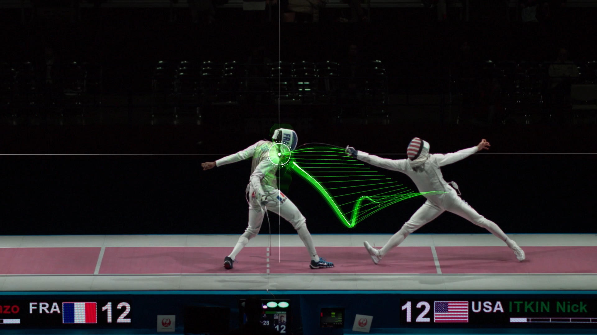 Fotografía de la Fencing World Cup 2019. Con 24 cámaras para captar todos los movimientos de los atletas y un modelo IA especializado en rastrear la punta de la espada, el proyecto japonés 'Esgrima visualizada' busca iluminar la complejidad de un deporte que no suele gozar de la mayor visibilidad en el escenario mundial. EFE/Cedido por Fencing Visualized Project 2013 In collaboration with Dentsu Lab Tokyo. SOLO USO EDITORIAL NO VENTAS