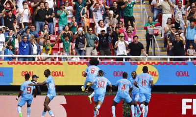 Jugadores de Congo celebran un gol este martes, en un partido de repechaje para la Copa Mundial 2026 entre República del Congo y Jamaica en el Estadio Akron en Guadalajara (México). EFE/ Francisco Guasco
