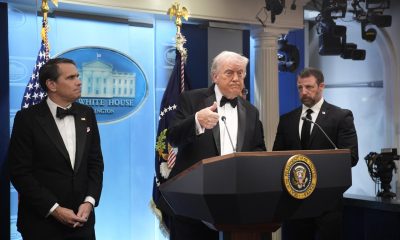 El presidente de Estados Unidos, Donald Trump, durante la rueda de prensa posterior al tiroteo en la Cena de Corresponsales de la Casa Blanca. EFE/Yuri Gripas