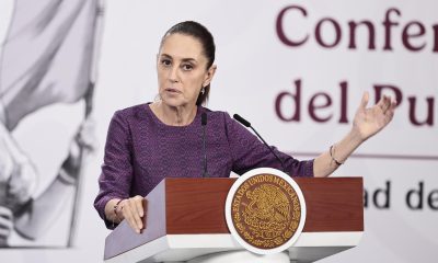 La presidenta de México, Claudia Sheinbaum, habla durante una rueda de prensa este miercoles, en Palacio Nacional, en Ciudad de México (México). EFE/ José Méndez