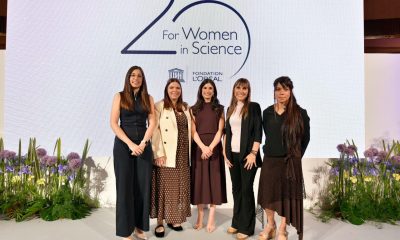 Foto de familia de las premiadas con los  premios L’Oréal-UNESCO For Women in Science en España. El programa ha otorgado 75.000 euros para apoyar cinco proyectos científicos liderados por investigadoras menores de 40 años enfocados a la lucha contra la obesidad, la regeneración cardiovascular mediantebioimpresión 4D, los circuitos neuronales de la ansiedad, las dietas sostenibles y la edición genética de precisión. Crédito: L'Oréal