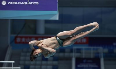 El saltador mexicano Osmar Olvera, este sábado en la Superfinal de la Copa del Mundo de clavados que se disputa en China. EFE/ANDRES MARTINEZ CASARES