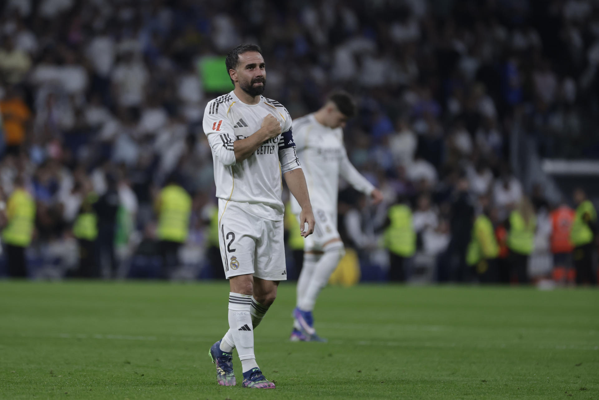El defensa del Real Madrid Dani Carvajal durante un partido disputado el pasado 10 de abril. EFE/JuanJo Martín