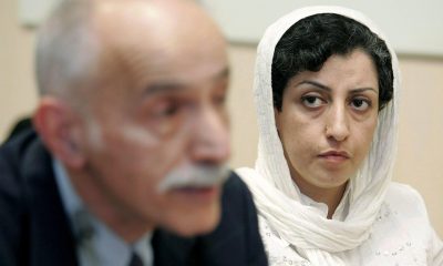 Imagen de archivo de la activista iraní pro-derechos humanos y Premio Nobel de la Paz Narges Mohammadi (d) y el relator especial de la ONU para los derechos humanos en Irán, Karim Lahidji, EFE/Magali Girardin.