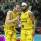 Fotografía del pasado 21 de marzo, en la que puede verse al base de La Laguna Marcelinho Huertas (i) junto a Patty Mills, durante un partido. EFE/ Álvaro Cabrera