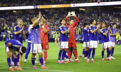Jugadores de Japón celebran este jueves en Arlington su clasificación a los dieciseisavos de final del Mundial. EFE/ Carlos Ramírez