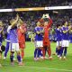 Jugadores de Japón celebran este jueves en Arlington su clasificación a los dieciseisavos de final del Mundial. EFE/ Carlos Ramírez