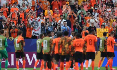 Jugadores de Países Bajos celebran al finalizar un partido del grupo F del Mundial de la FIFA 2026. EFE/ Juan Ignacio Roncoroni
