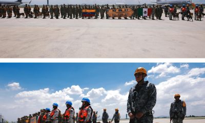 Combo de fotografías cedidas por la Secretaría de Relaciones Exteriores que muestra personal de rescate que viajará a Venezuela por los sismos registrados este jueves, desde la base aérea militar de Santa Lucía, (México). El Gobierno de México informó que envió dos aviones con ayuda humanitaria y un apoyo de 261 agentes del Ejército, Fuerza Aérea Mexicana y Guardia Nacional hacia Venezuela tras los terremotos de magnitud 7,2 y 7,5 registrados el miércoles en el país caribeño, que por el momento dejan 235 muertos y 4.300 heridos. EFE/ Secretaría de Relaciones Exteriores /SOLO USO EDITORIAL/ NO VENTAS/ SOLO DISPONIBLE PARA ILUSTRAR LA NOTICIA QUE ACOMPAÑA (CRÉDITO OBLIGATORIO)