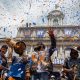 Los jugadores de los New York Knicks durante la celebración del título en Nueva York. EFE/EPA/OLGA FEDOROVA