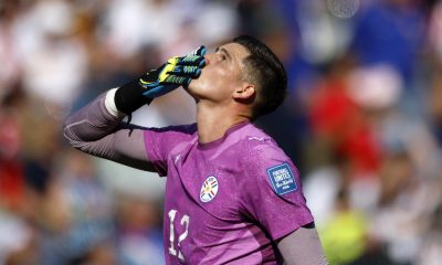 El portero Orlando Gill, de Paraguay, celebra el gol de la Albirroja ante Alemania en la Copa Mundial de 2026. EFE/EPA/GREG COOPER