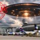 Fotografía publicada en la cuenta oficial en X @iflymia del Aeropuerto Internacional de Miami donde se aprecia a un platillo volante (OVNI) planeando sobre unos aviones en la pista del aeropuerto. EFE/@iflymia /SOLO USO EDITORIAL /NO VENTAS /SOLO DISPONIBLE PARA ILUSTRAR LA NOTICIA QUE ACOMPAÑA /CRÉDITO OBLIGATORIO