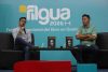 Los periodistas guatemaltecos Sonny Figueroa (i) y Marvin del Cid fueron captados este 12 de julio, durante la presentación del libro 'Consuelo Porras, la fiscal de la impunidad', en el marco de la Feria Internacional del Libro de Guatemala, en Ciudad de Guatemala. EFE/Mariano Macz
