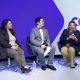 La coordinadora de movilidad humana, Ivette Silva (i), el responsable de la oficina de equidad e inclusión, Luis Uribe (c), y la directora general de ayuda en acción México, Tania Rodríguez, participan en una conferencia en Ciudad de México (México). EFE/Sáshenka Gutiérrez