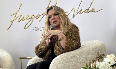 La cantante puertorriqueña Ednita Nazario habla durante la presentación de su nuevo álbum 'FuegoAlmaVida' este martes, en San Juan (Puerto Rico). EFE/ Esther Alaejos