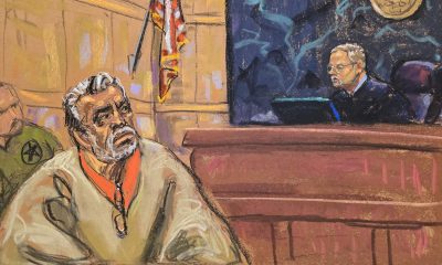 Fotografía de archivo del 18 de octubre de 2024 de un dibujo realizado por la artista Jane Rosenberg del juez Brian Cogan (d) frente al narcotraficante mexicano Ismael 'el Mayo' Zambada durante el juicio realizado en el Tribunal Federal de Brooklyn, en Nueva York (Estados Unidos). EFE/ Jane Rosenberg ARCHIVO