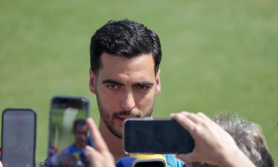 El jugador de la selección de España Mikel Merino, durante el entrenamiento de la selección de España este domingo en el Estadio Cotton Bowl de Dallas (Estados Unidos). EFE/ Lavandeira jr