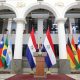 El ministro de Relaciones Exteriores de Paraguay, Rubén Ramírez Lezcano, habla en una rueda de prensa este jueves, en Asunción (Paraguay). EFE/ Juan Pablo Pino