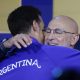 Scaloni y Luis de la Fuente se abrazan en un acto conjunto en Nueva York antes de la final. EFE/ Lavandeira Jr
