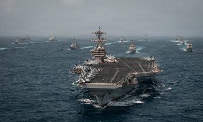 Fotografía difundida por el Comando Central del Ejército de Estados Unidos (Centcom) de buques de guerra de la Armada de EE.UU. desplegados en Medio Oriente, tras anunciar que reimpusieron este martes el bloqueo naval a Irán en el estrecho de Ormuz. EFE/ Centcom