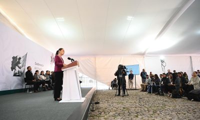 Fotografía cedida por la Presidencia de México que muestra a la mandataria, Claudia Sheinbaum, hablando durante una rueda de prensa este viernes, en Morelia, Michoacán (México). EFE/ Presidencia de México /SOLO USO EDITORIAL/ NO VENTAS/ SOLO DISPONIBLE PARA ILUSTRAR LA NOTICIA QUE ACOMPAÑA (CRÉDITO OBLIGATORIO)