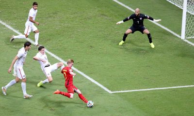 De Bruyne marca el 1-0 ante Estados Unidos en el Mundial 2014, cuando se midieron en octavos de final. EFE/EPA/ALI HAIDER.