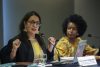 Ana Lorena Delgadillo (L), integrante del Grupo de Trabajo sobre Desapariciones Forzadas o Involuntarias de las Naciones Unidas (GTDFI), habla durante una rueda de prensa en la Ciudad de Guatemala, Guatemala, el 2 de julio de 2026. EFE/ Mariano Macz