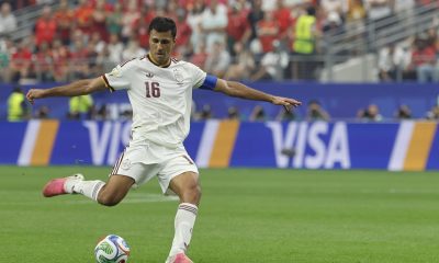 - Rodri Hernández durante un partido con España del Mundial 2026. EFE/ Mariscal